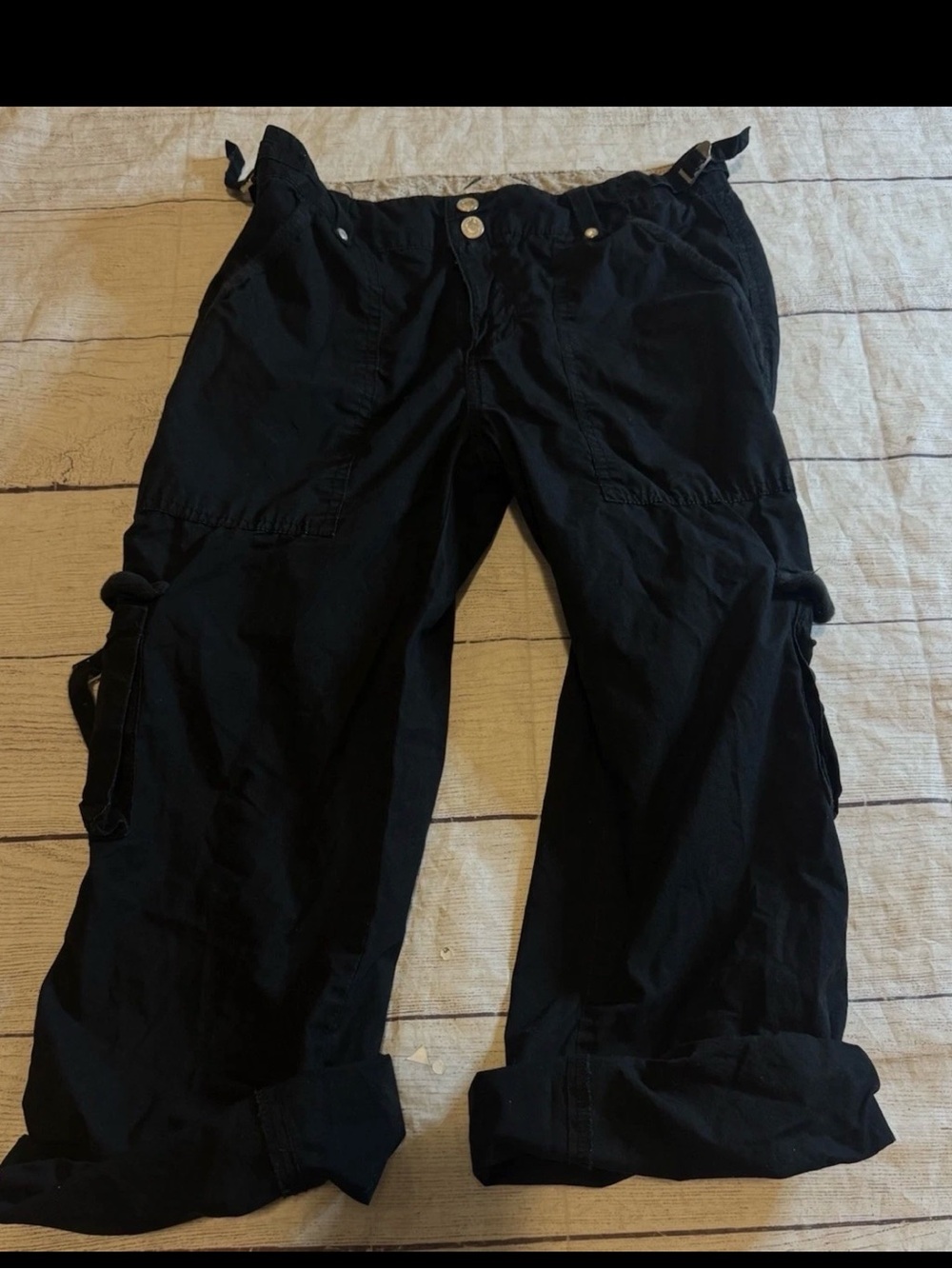 Y2K Faded Glory Black Cargo Pants 4 Roll Up Cotton